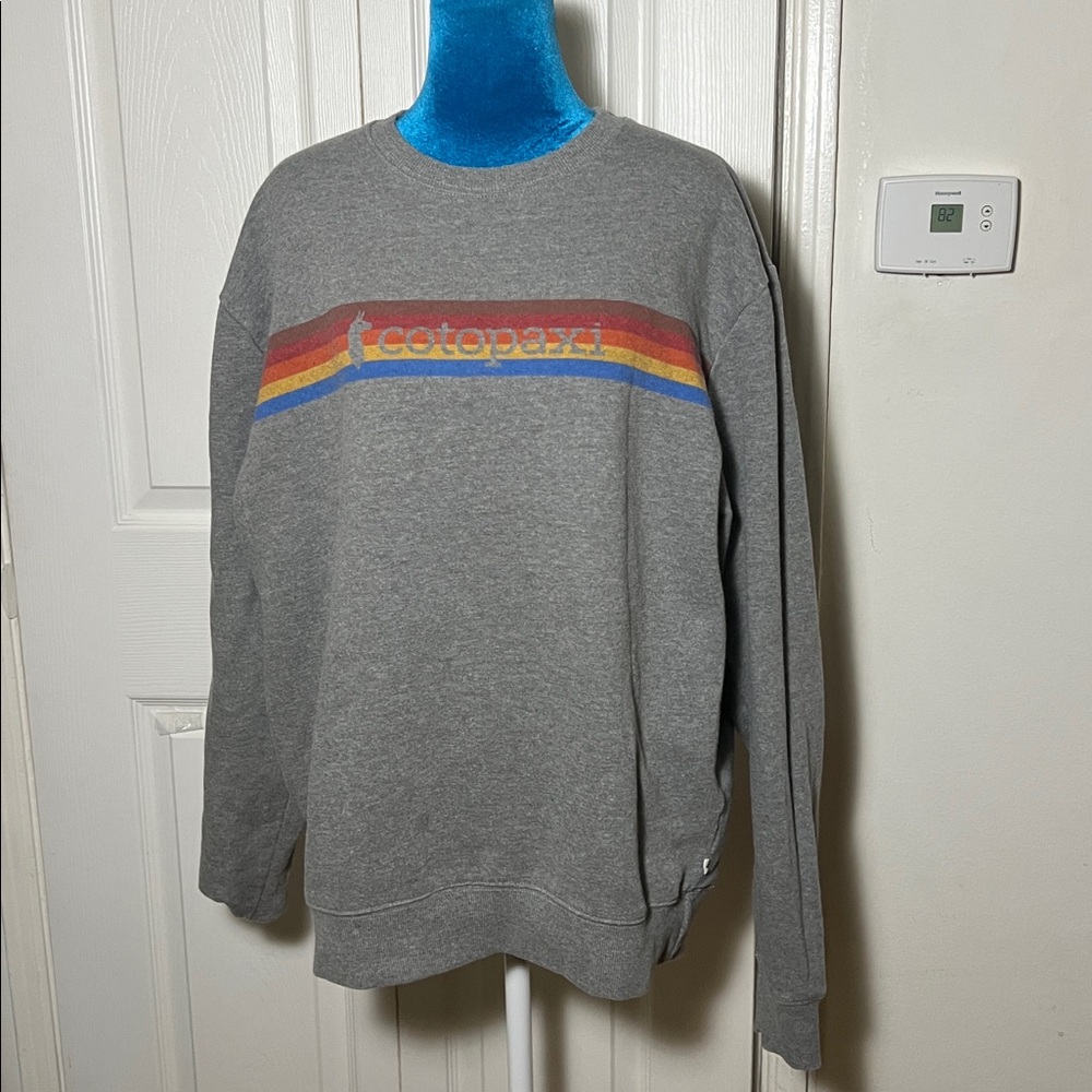 Cotopaxi Gray Crewneck Sweatshirt with Multicolor Stripes Medium - Picture 2 of 7